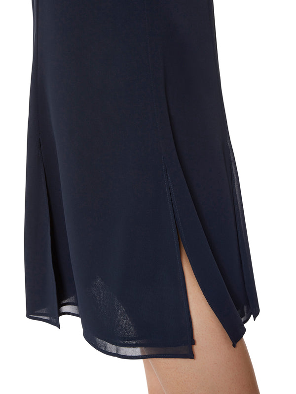 Gina Bacconi Chiffon Triple Layer Skirt Navy