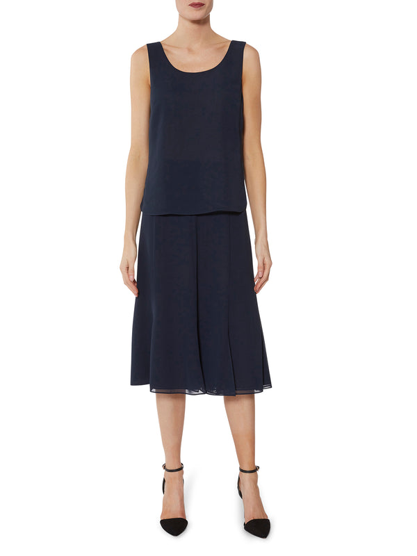 Gina Bacconi Chiffon Triple Layer Skirt Navy
