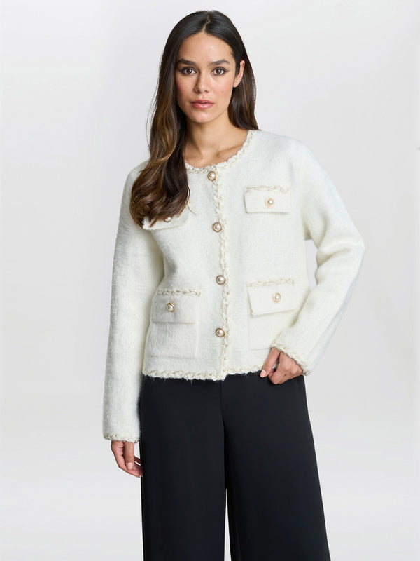 Gina Bacconi Christy Pearl Button Jacket White