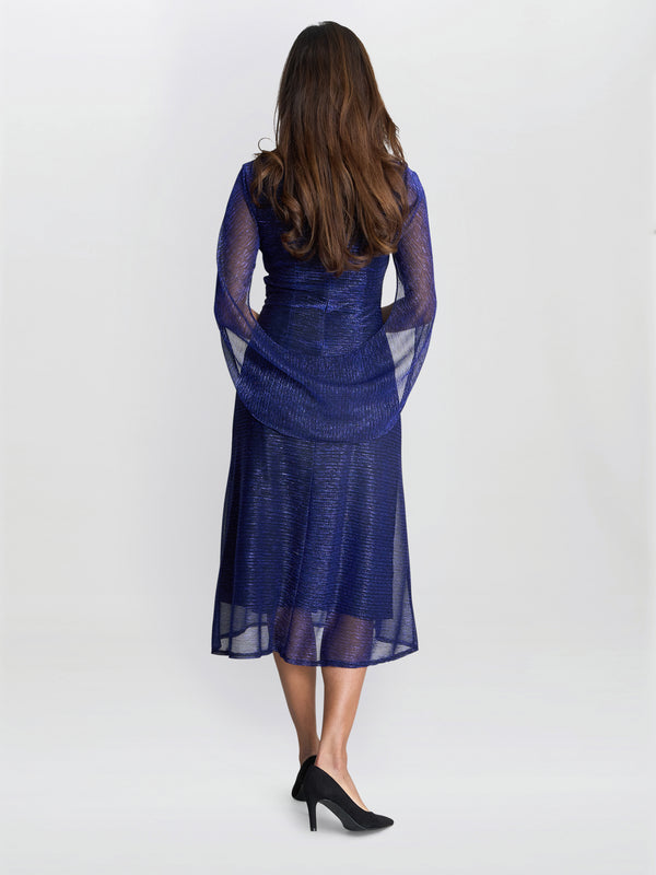 Gina Bacconi Ciara Metallic Knit Dress Cobalt