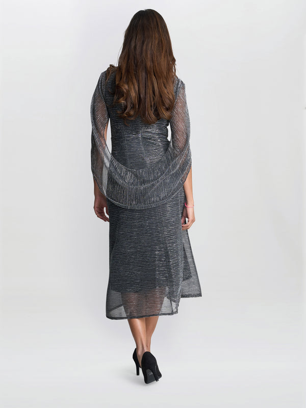 Gina Bacconi Ciara Metallic Knit Dress Silver