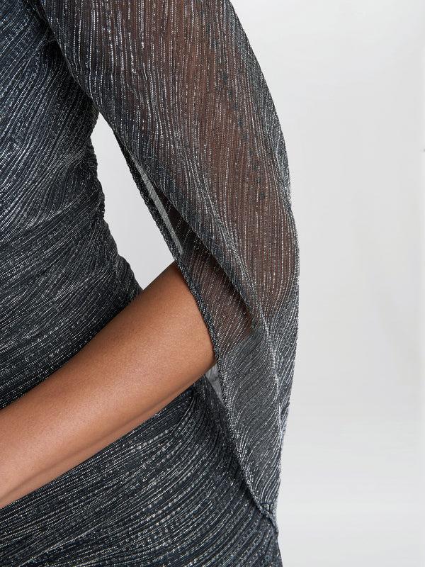 Gina Bacconi Ciara Metallic Knit Dress Silver