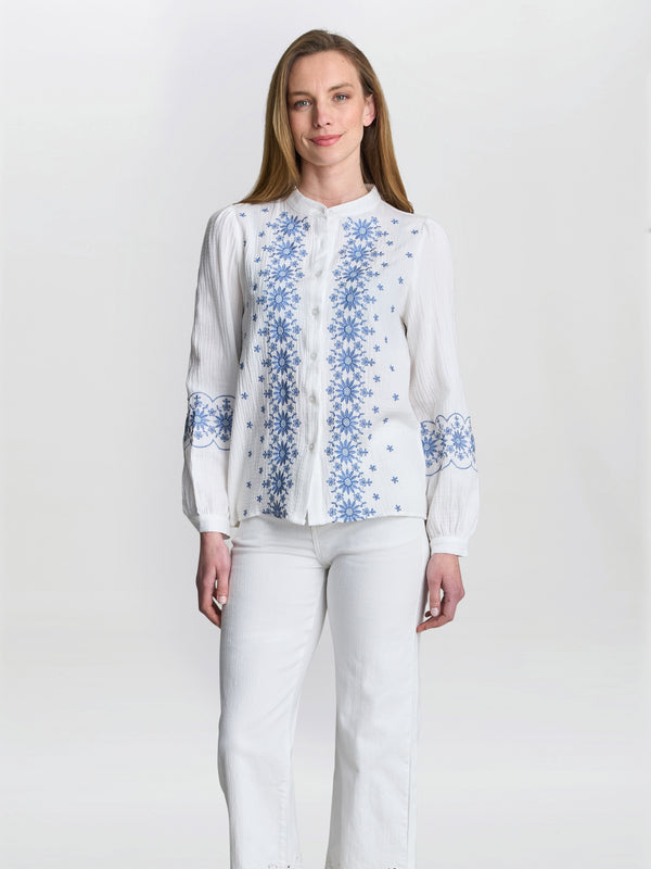 gina bacconi Clare cotton muslin embroidered shirt