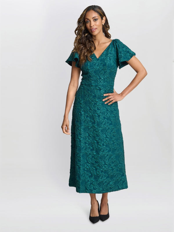 Gina Bacconi Claudina Midi A-line Jacquard Dress