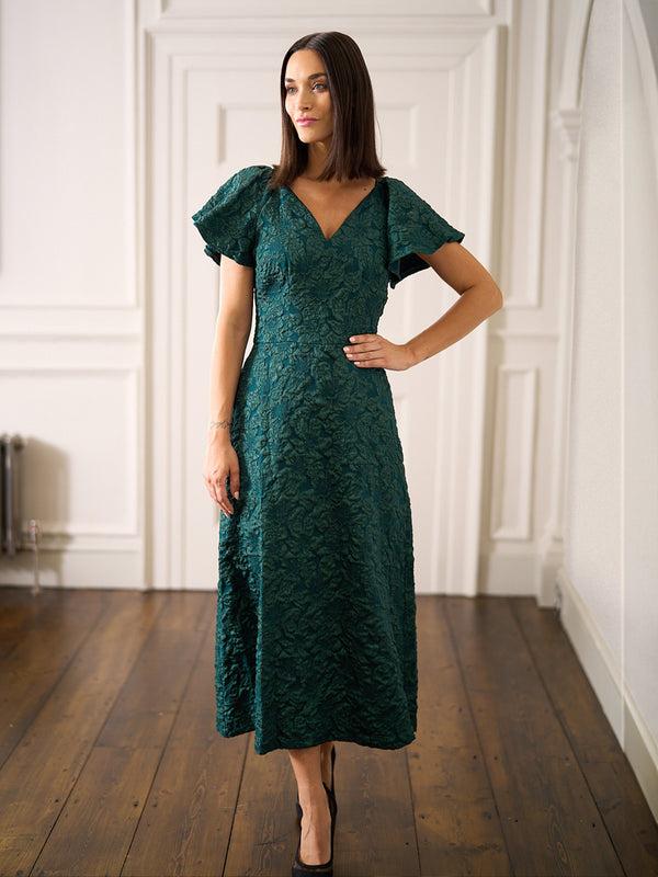 gina bacconi Claudina midi a-line jacquard dress