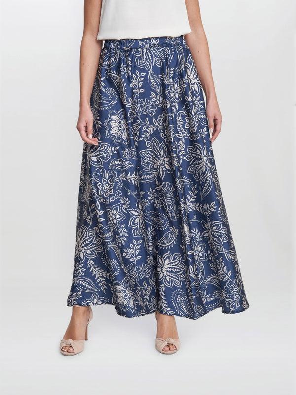 Gina Bacconi Dakota Satin Elastic Waist Skirt BLUE