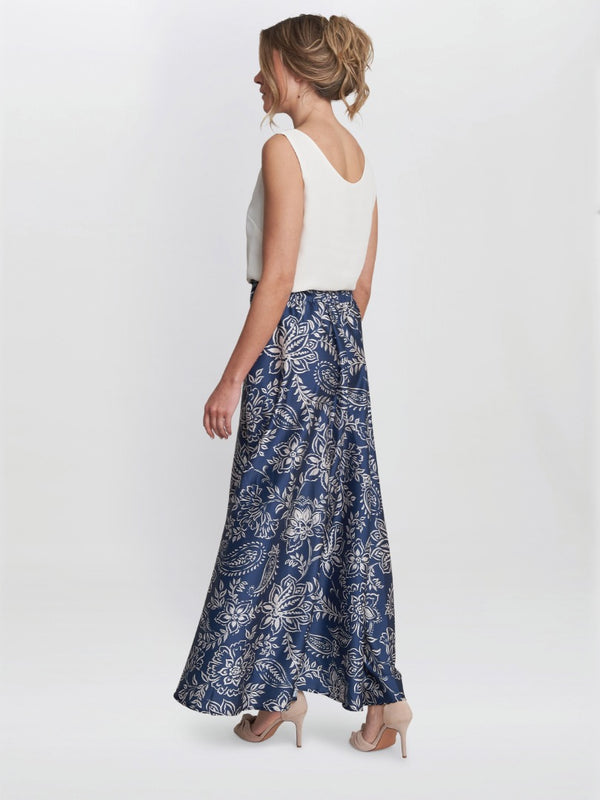 Gina Bacconi Dakota Satin Elastic Waist Skirt BLUE