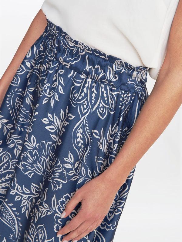 Gina Bacconi Dakota Satin Elastic Waist Skirt BLUE