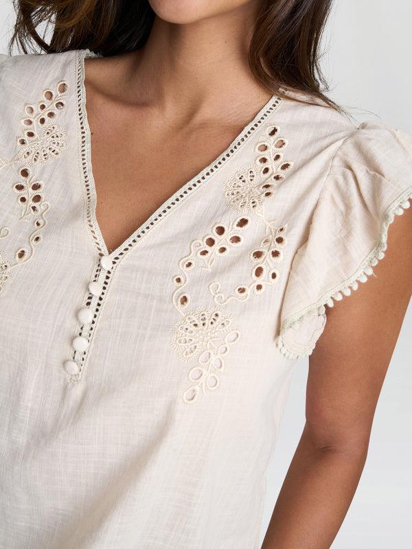 Gina Bacconi Darcey Cotton Linen Broderie Top