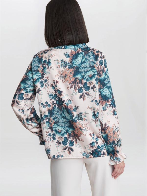Gina Bacconi Daria Floral Blouse With Tie Neck