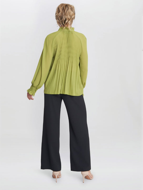 Gina Bacconi Delphine Pleat Frill Neck Blouse LIME