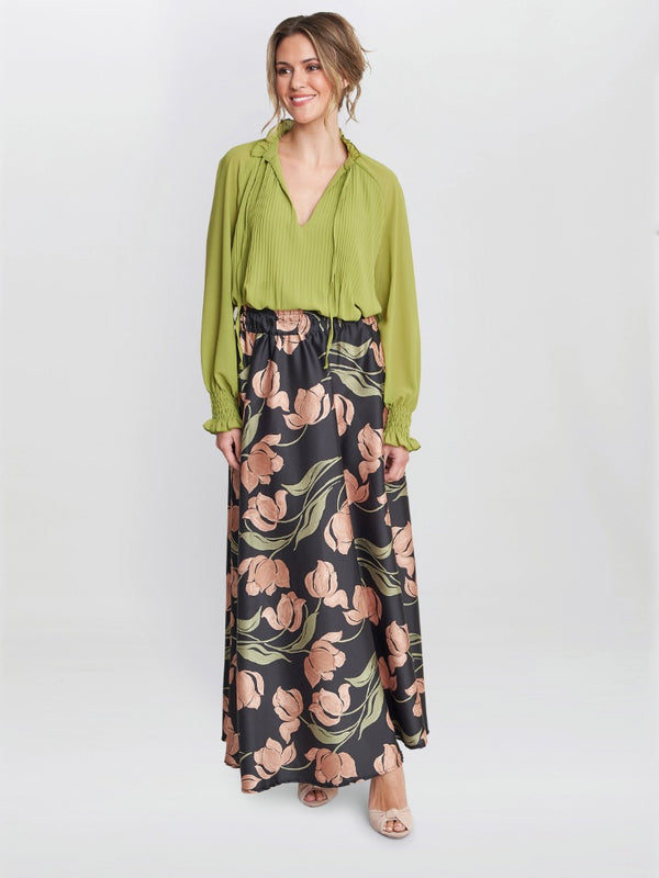 Gina Bacconi Delphine Pleat Frill Neck Blouse LIME