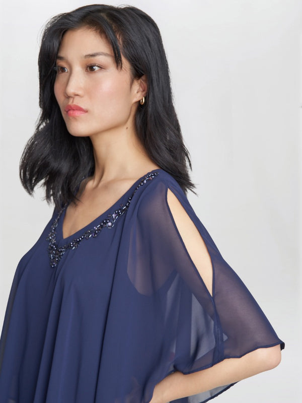 Gina Bacconi Diana V Neck Embellished Dress