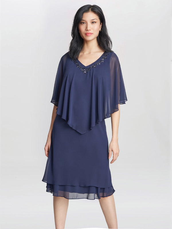 gina bacconi Diana v neck embellished dress