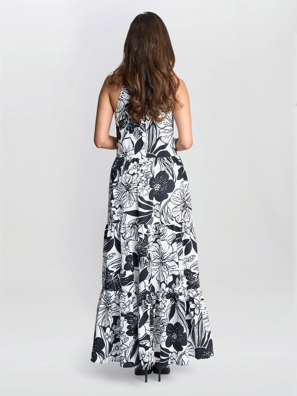 Gina Bacconi Dina Halter Crepe Printed Maxi Dress