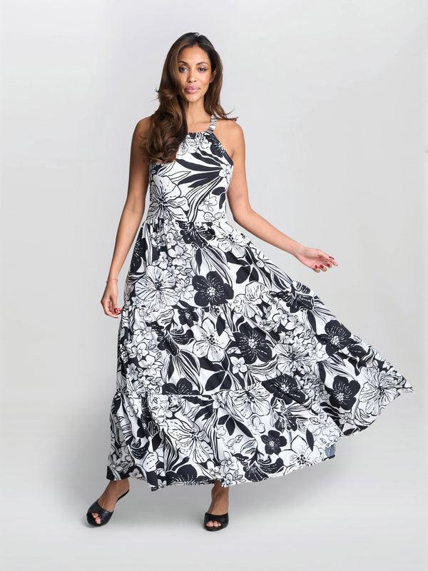 Gina Bacconi Dina Halter Crepe Printed Maxi Dress