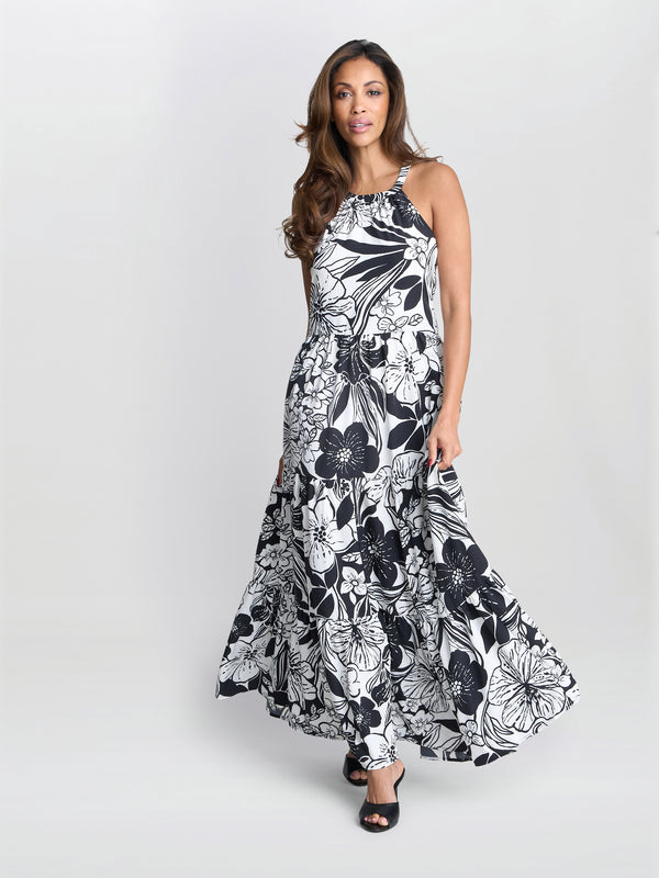 Gina Bacconi Dina Halter Crepe Printed Maxi Dress