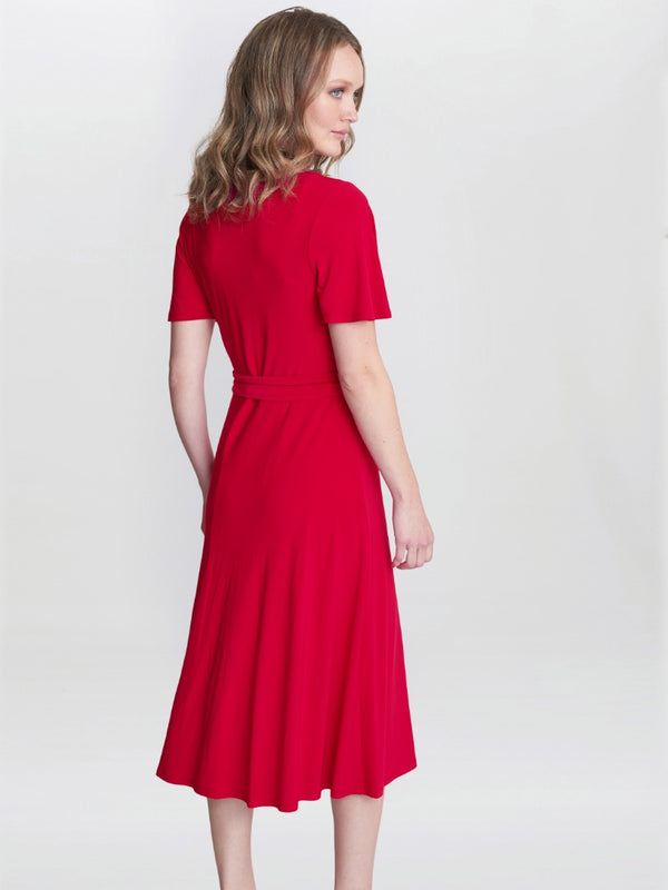 Gina Bacconi Donna Jersey Dress With Tie Belt RED