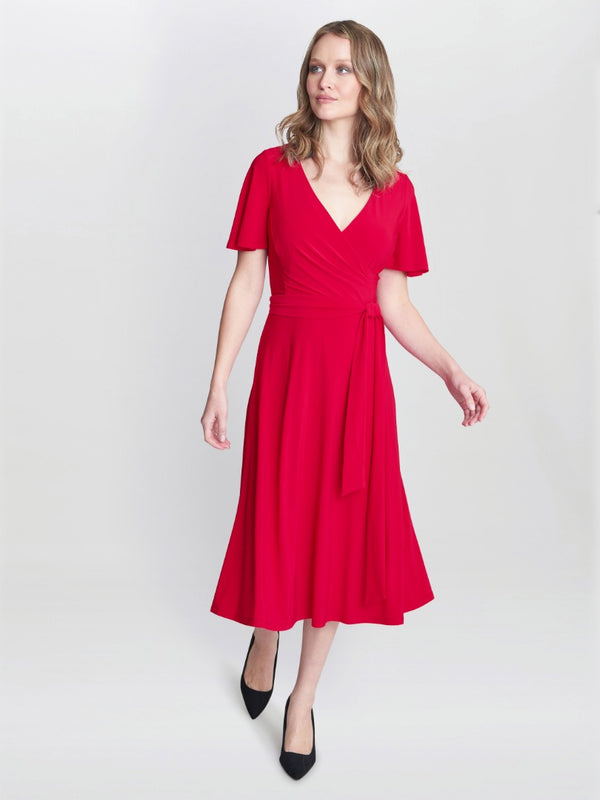 Gina Bacconi Donna Jersey Dress With Tie Belt RED