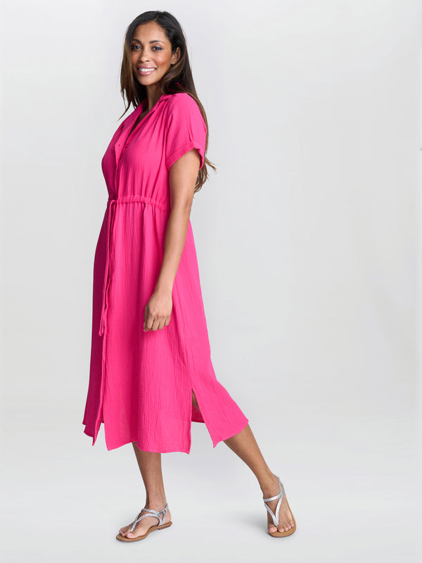 Gina Bacconi Dot Cotton Muslin Shirt Dress