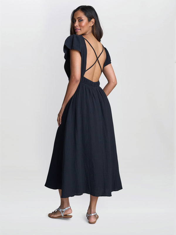 Gina Bacconi Dove Cotton Muslin Maxi Dress