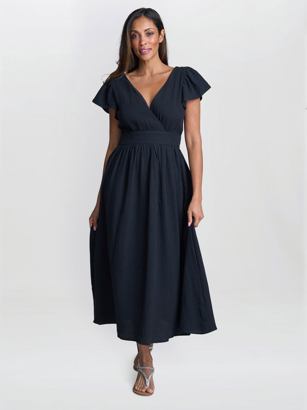 gina bacconi Dove cotton muslin maxi dress