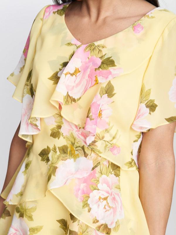 Gina Bacconi Edith Printed V Neck Tiered Dress