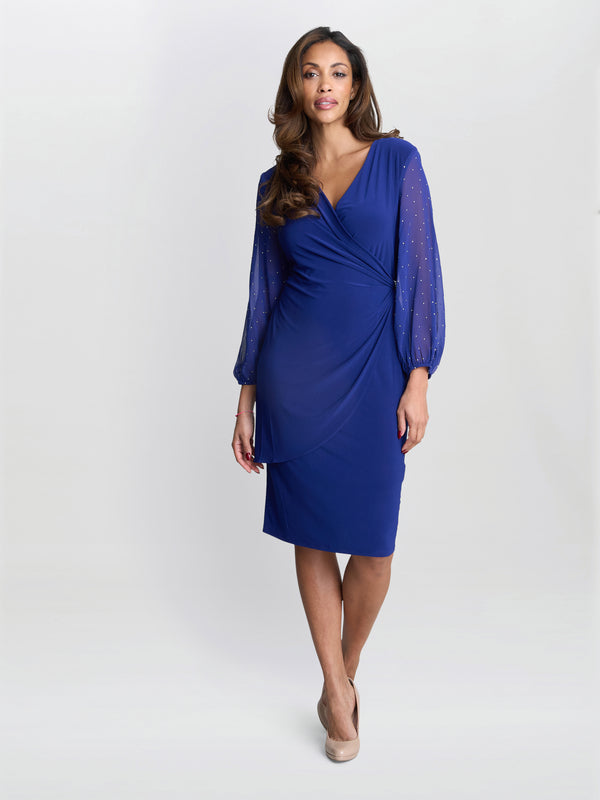 gina bacconi Elaine wrap dress with stud sleeve