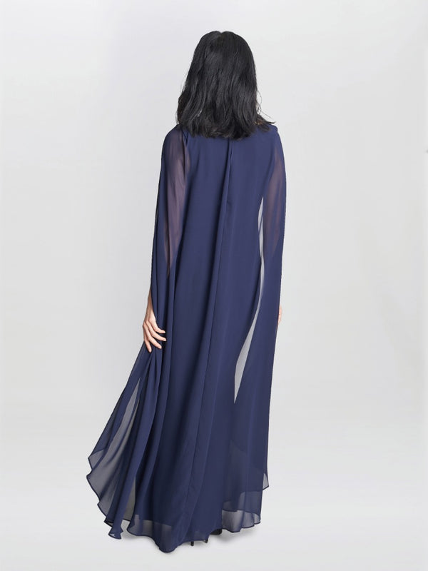 Gina Bacconi Elisa Chiffon Wrap Cape Maxi Dress