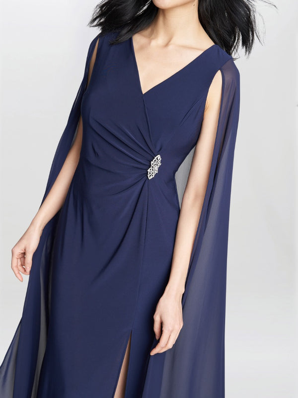 Gina Bacconi Elisa Chiffon Wrap Cape Maxi Dress