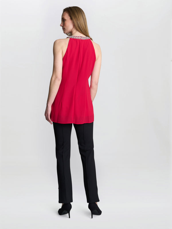 Gina Bacconi Elle Halter Top With Beaded Neck Red