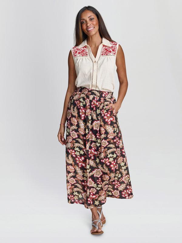 Gina Bacconi Emi Floral Elastic Waist Skirt