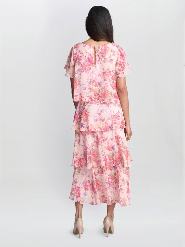 Gina Bacconi Essie Midi Length Printed Tier Dress