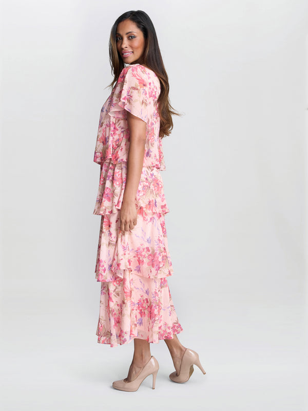 Gina Bacconi Essie Midi Length Printed Tier Dress