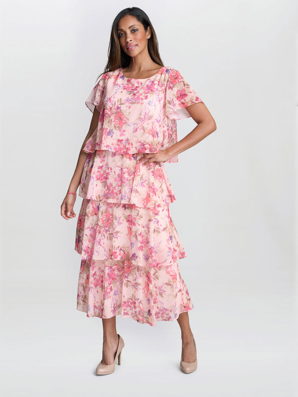 gina bacconi Essie midi length printed tier dress