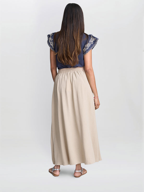 Gina Bacconi Ethel Beige Elastic Waist Skirt