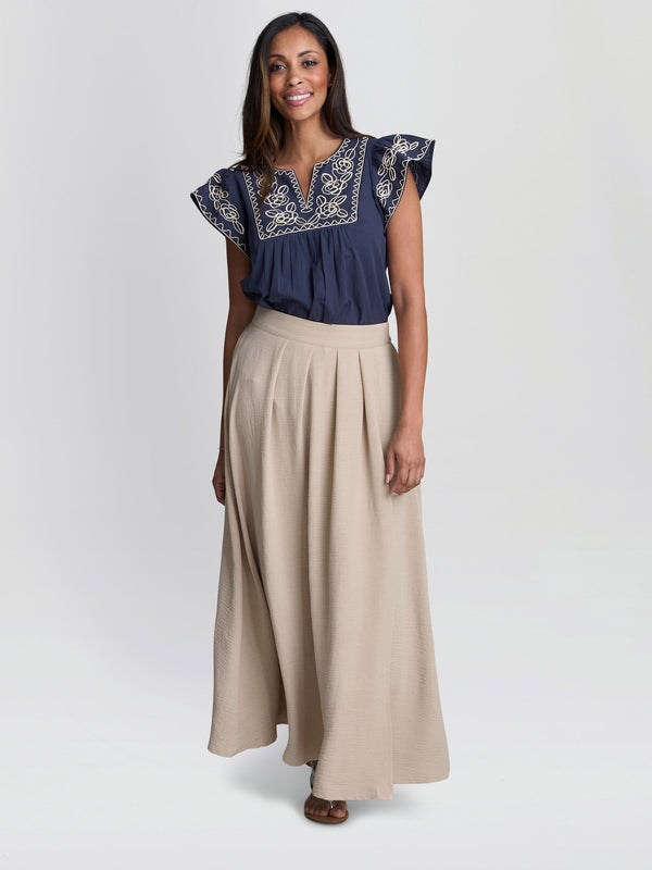 gina bacconi Ethel beige elastic waist skirt