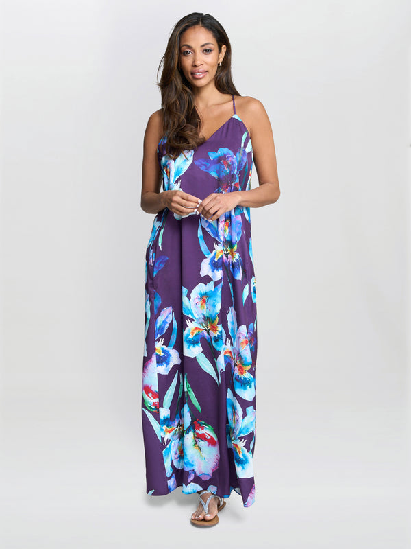gina bacconi Genny floral print maxi dress
