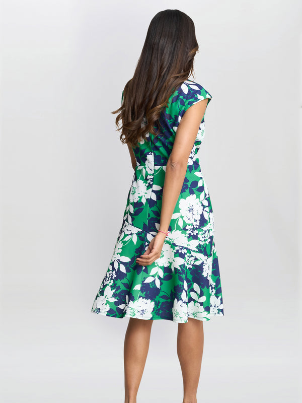Gina Bacconi Gracey Floral Cap-sleeve Dress