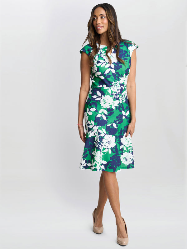 Gina Bacconi Gracey Floral Cap-sleeve Dress