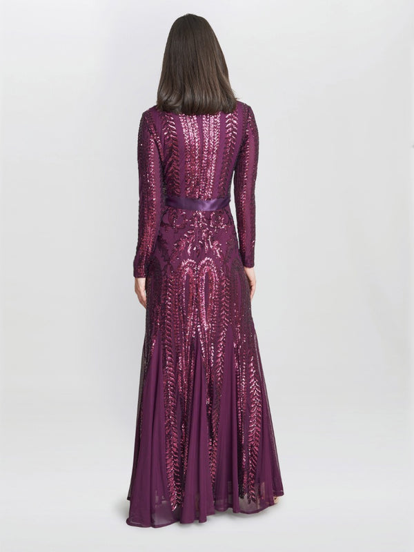 Gina Bacconi Gwen Long-sleeved Sequined Gown
