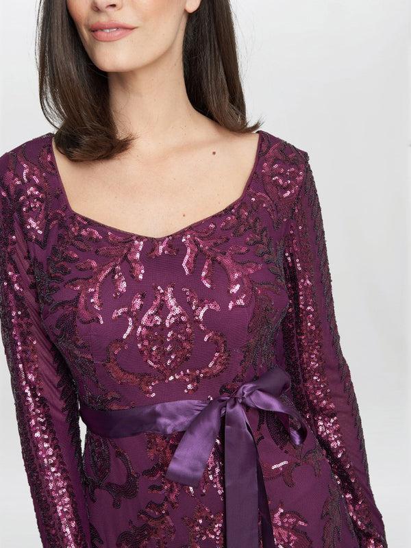 Gina Bacconi Gwen Long-sleeved Sequined Gown