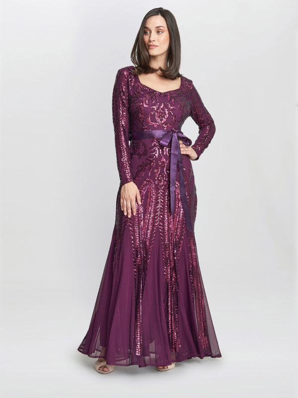 Gina Bacconi Gwen Long-sleeved Sequined Gown