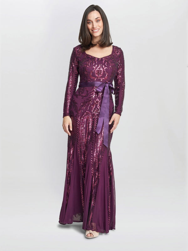 gina bacconi Gwen long-sleeved sequined gown