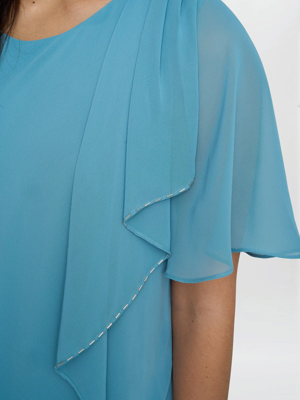 Gina Bacconi Hallie Blue Floral Tier Dress