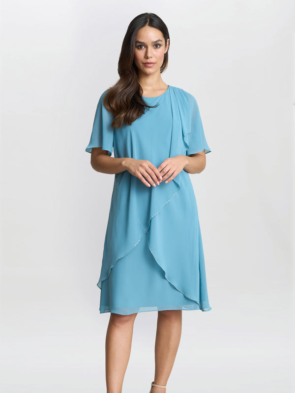 gina bacconi Hallie blue floral tier dress