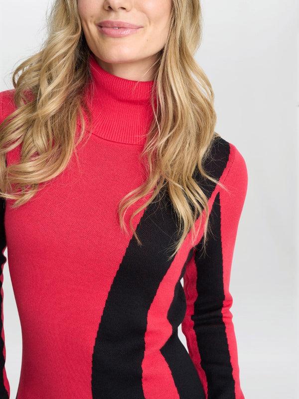 Gina Bacconi Hally Roll Neck Knitted Dress Red