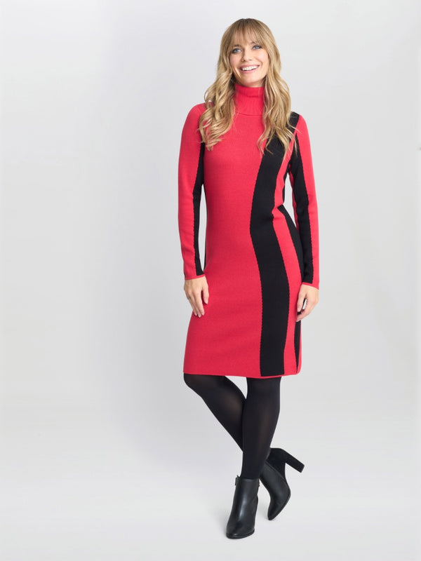 Gina Bacconi Hally Roll Neck Knitted Dress Red
