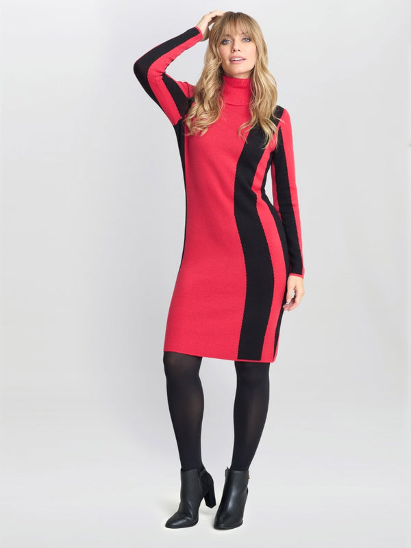 gina bacconi Hally roll neck knitted dress Red