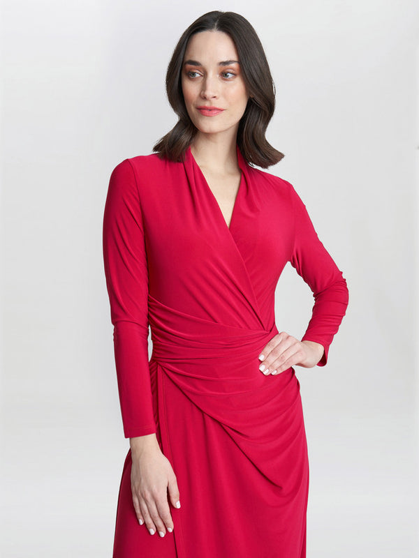 Gina Bacconi Hilary Jersey Wrap Maxi Dress Magenta